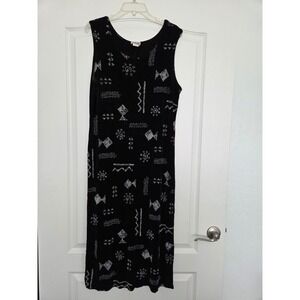 R & M‎ Richards Midi Dress Sleeveless Black White Print Sz 16 Travel Vacation